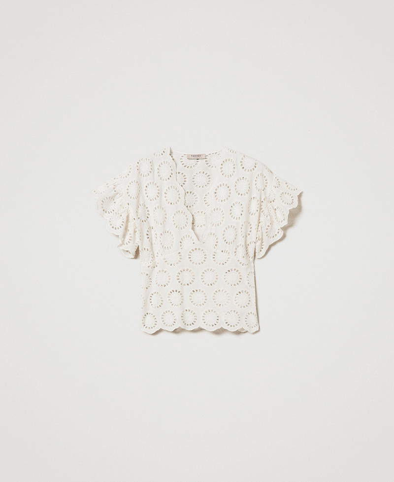 Blusa in sangallo con maniche ad aletta Bianco Neve Donna 251TT2364_00282_S0