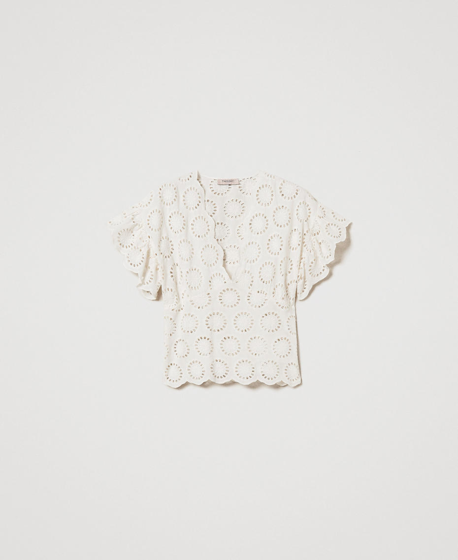 Blusa in sangallo con maniche ad aletta Bianco Neve Donna 251TT2364_00282_S0