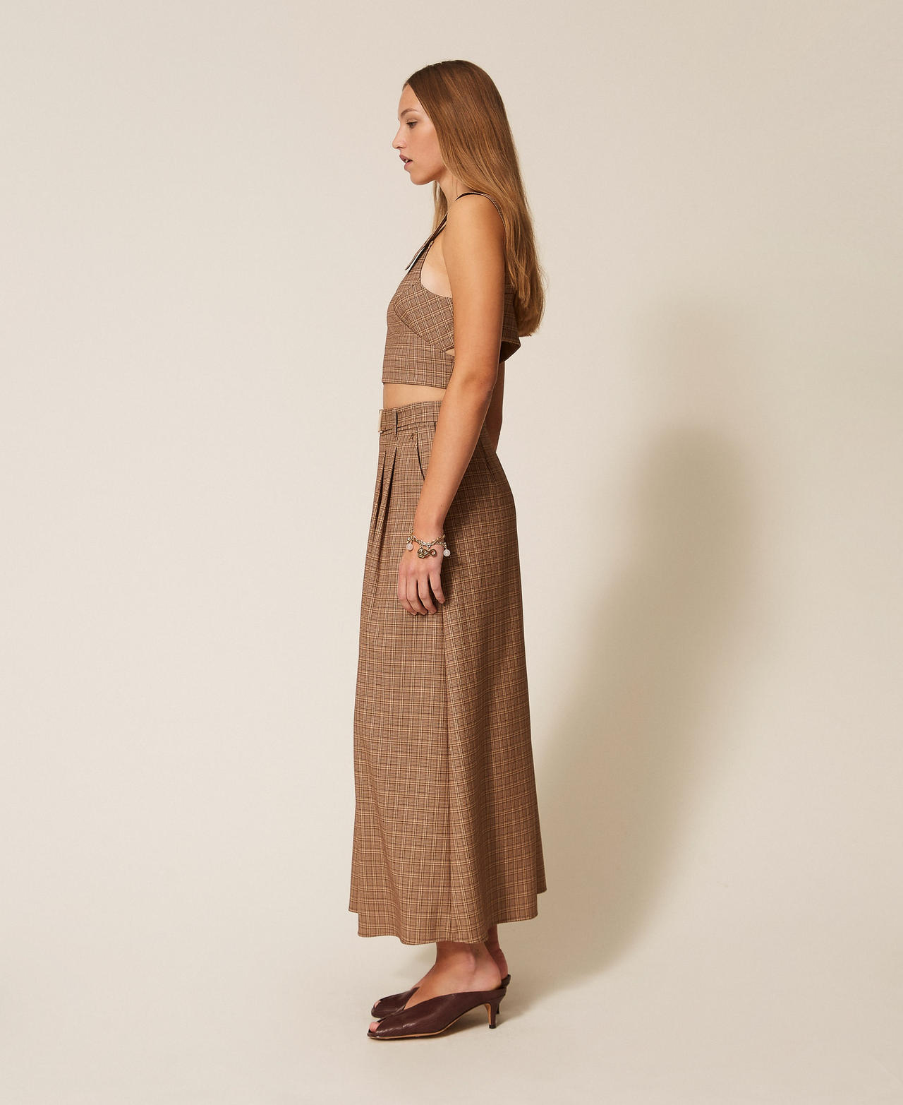 Long glen plaid skirt Chocolate Lab Prince Of Wales Woman 261AP2283_13310_02