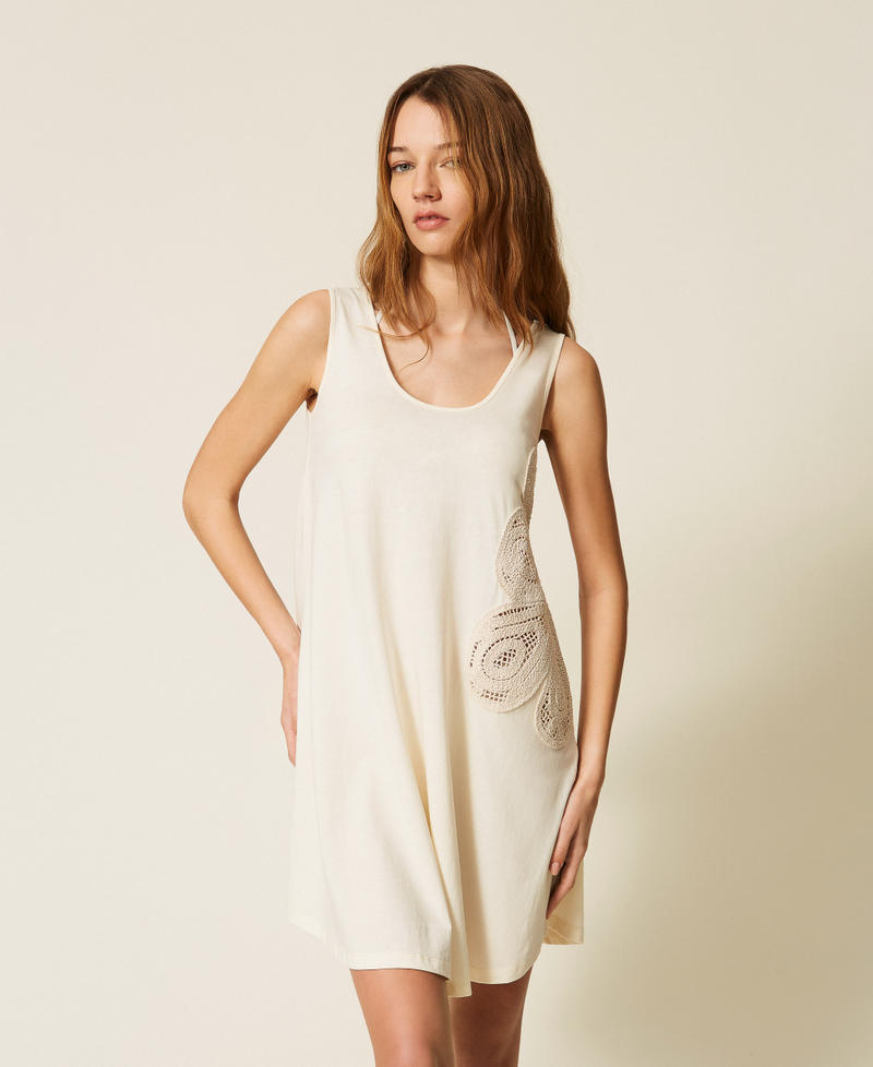 Maxi top con ricamo crochet Bianco Vaniglia Donna 261LM2NKK_00145_01