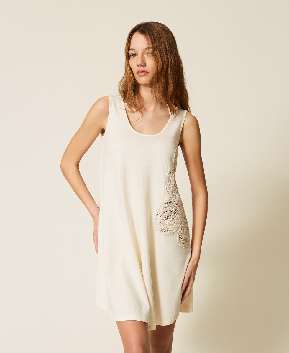 Maxi top con ricamo crochet Bianco Vaniglia Donna 261LM2NKK_00145_01