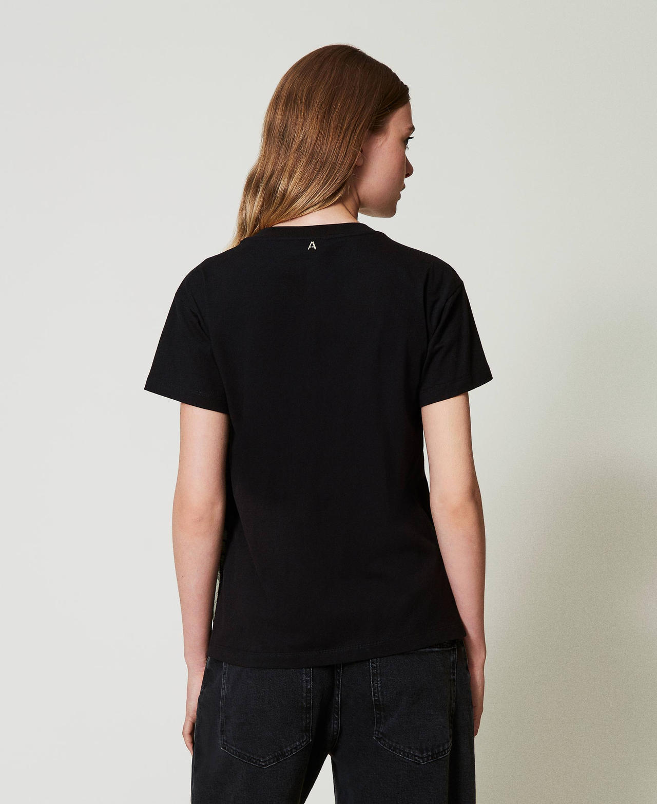 T-shirt with creponne ruffles Black Woman 242AT2121_00006_03