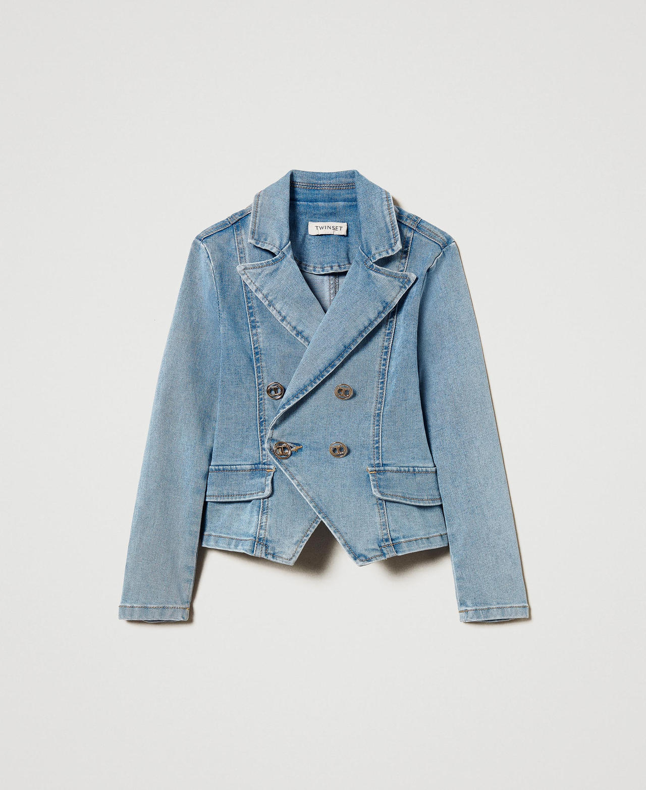 Denim jacket with logo buttons Light Denim Girl 251GJ2540_11457_0S