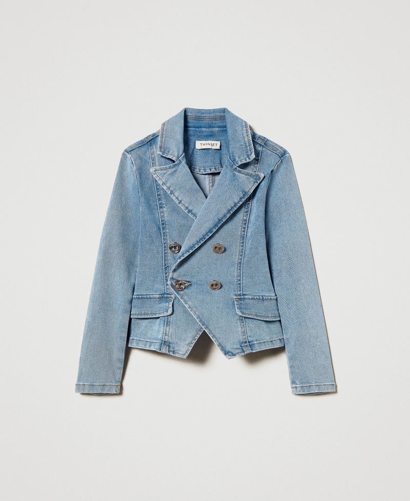 Denim jacket with logo buttons Light Denim Girl 251GJ2540_11457_0S