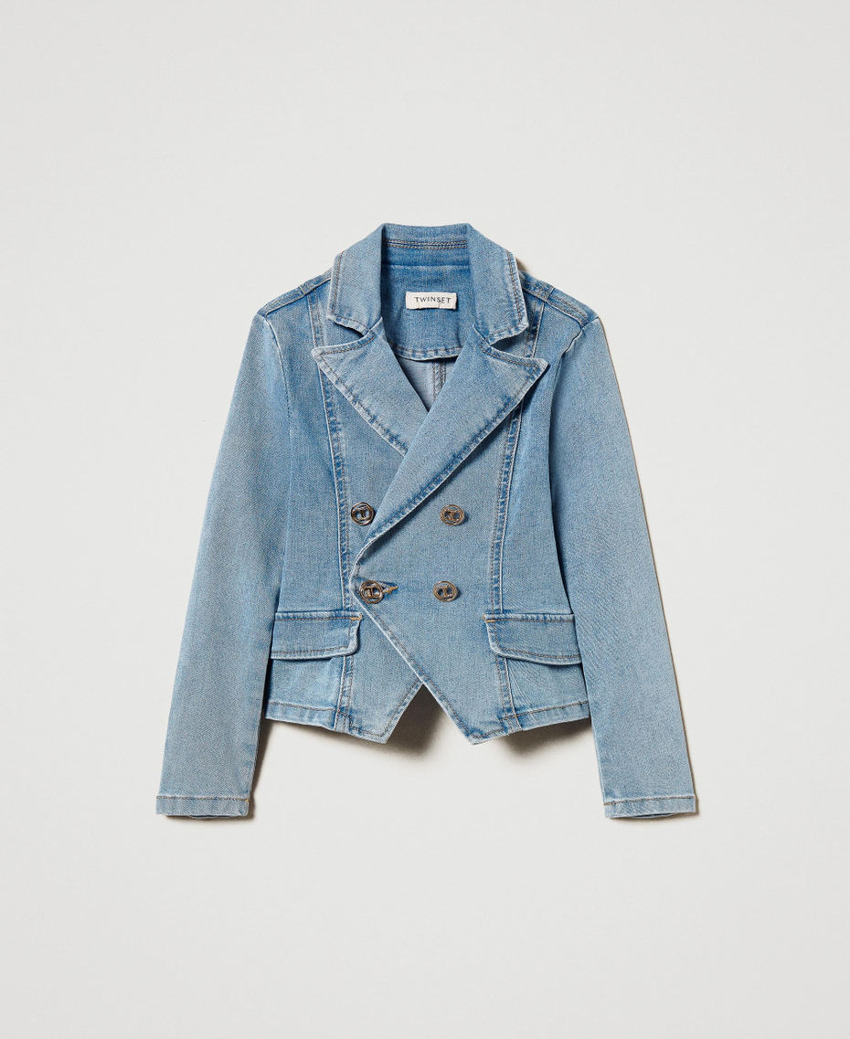 Denim jacket with logo buttons Light Denim Girl 251GJ2540_11457_S0