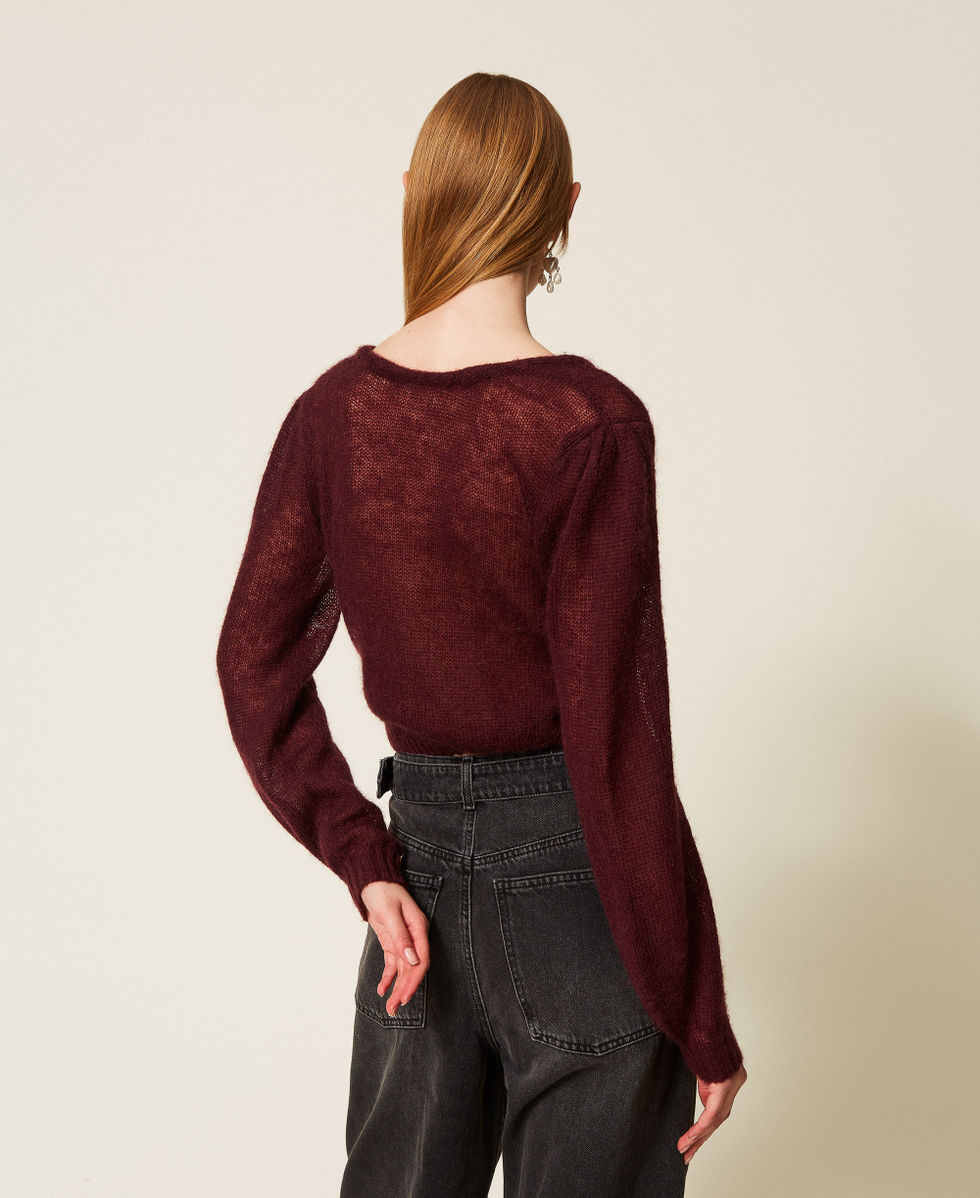 Schulterwärmer aus Gestrick aus Mohairmischung „Winetasting“-Violett Frau 252TP3525_05609_03