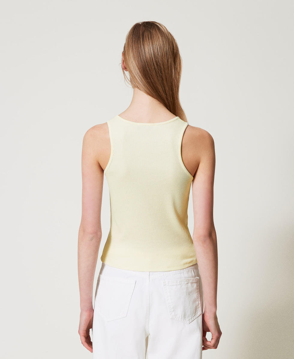 Fitted ribbed top with Oval T Vanilla Woman 251TP2550_12143_03
