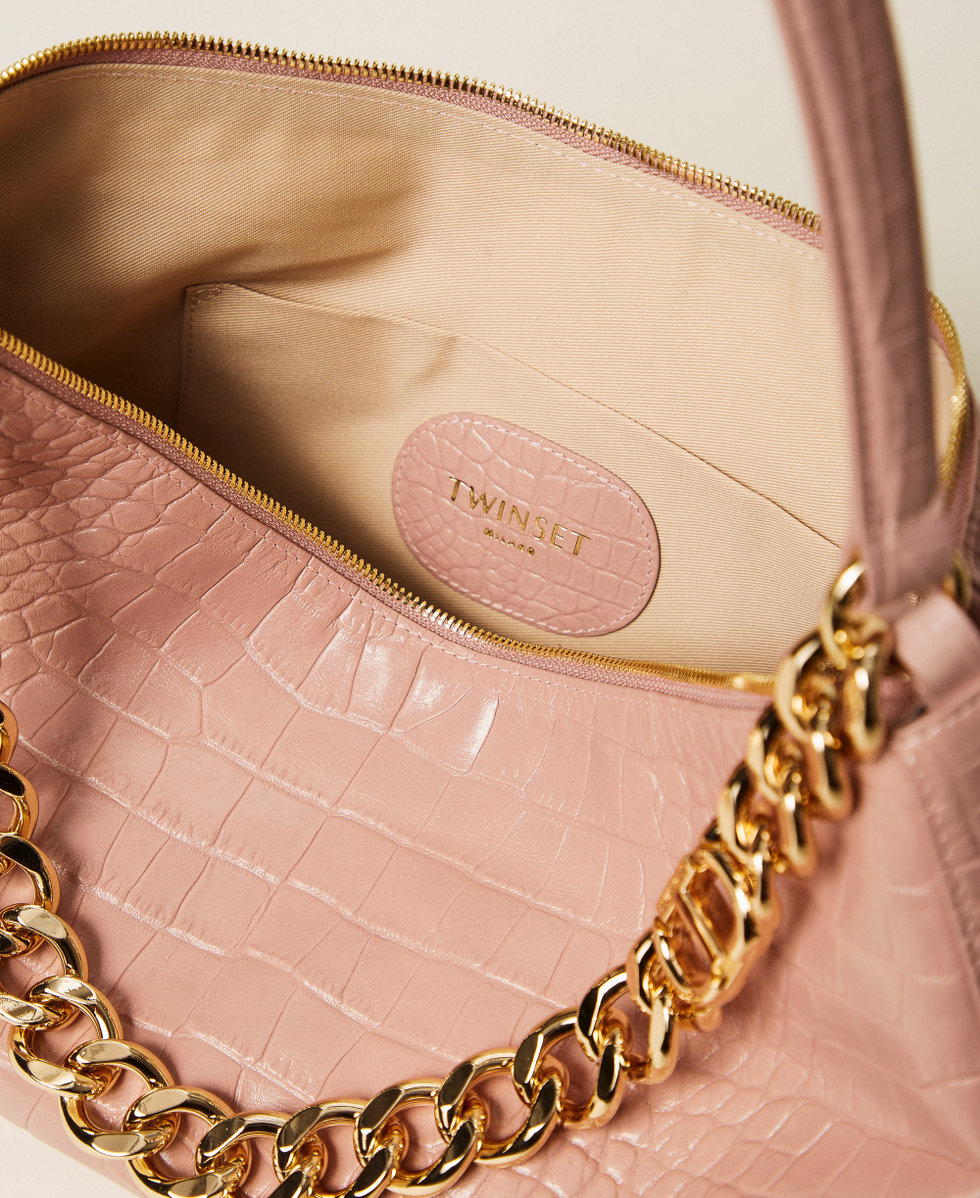 &ldquo;Liliane&rdquo; crocodile print leather bag Parisienne Pink Woman 252TD8252_00714_04