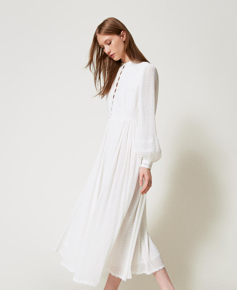 Maxikleid aus Leinenmischung und Plumetis Wei&szlig; Schnee Frau 251TP2063_00282_02