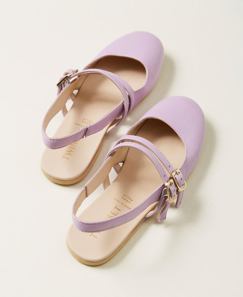 Slingback-Ballerina aus Leder Pastel Violet Mädchen 251GCJ028_11862_03