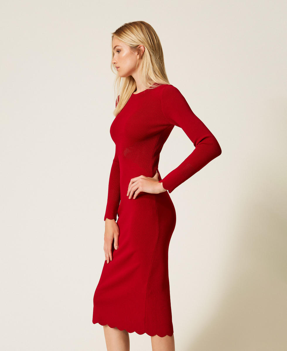 Abito longuette in maglia con smerli Rosso Veneziano Donna 252TP3040_00740_03