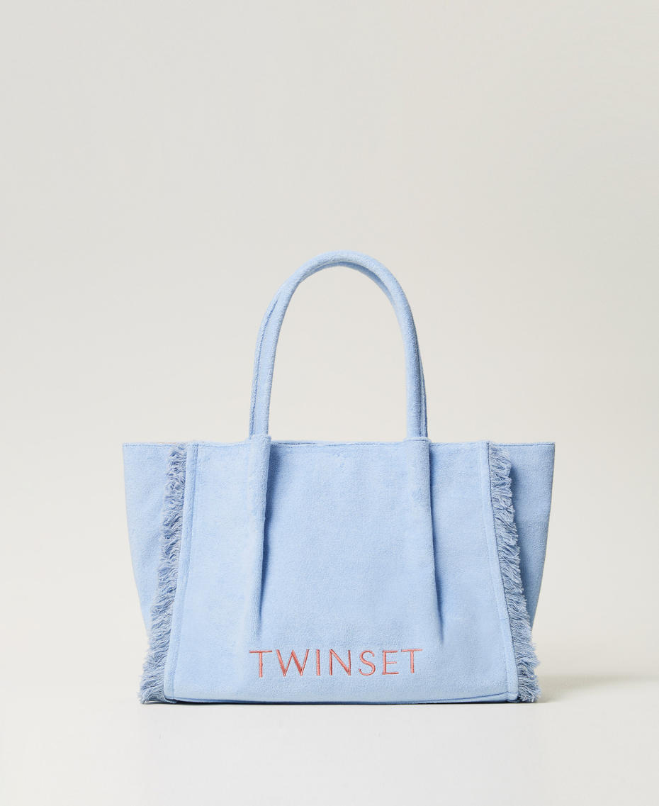 Terry cloth shopper with fringes Light Blue Topaz Woman 251LM8AKK_12106_01