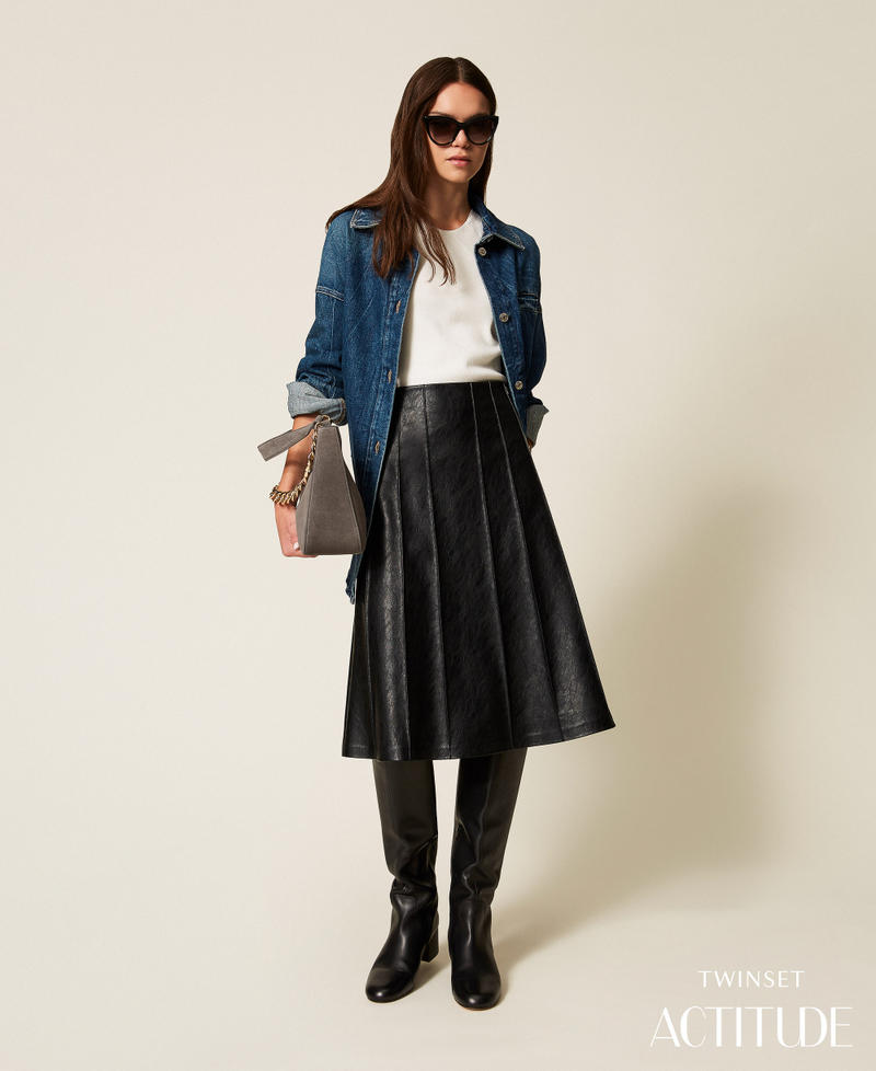 Faux leather midi skirt Black Woman 252AP2066_00006_PA