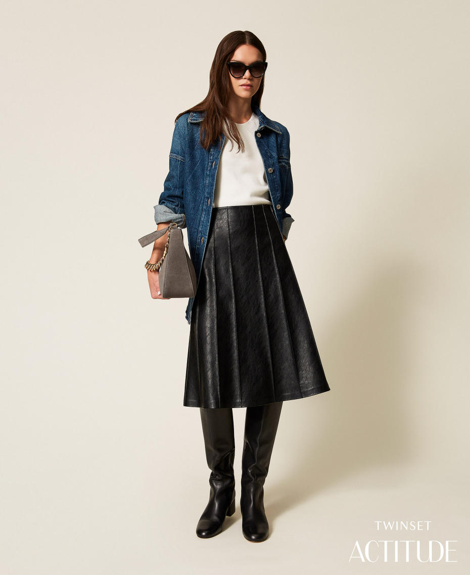 Faux leather midi skirt Black Woman 252AP2066_00006_PA