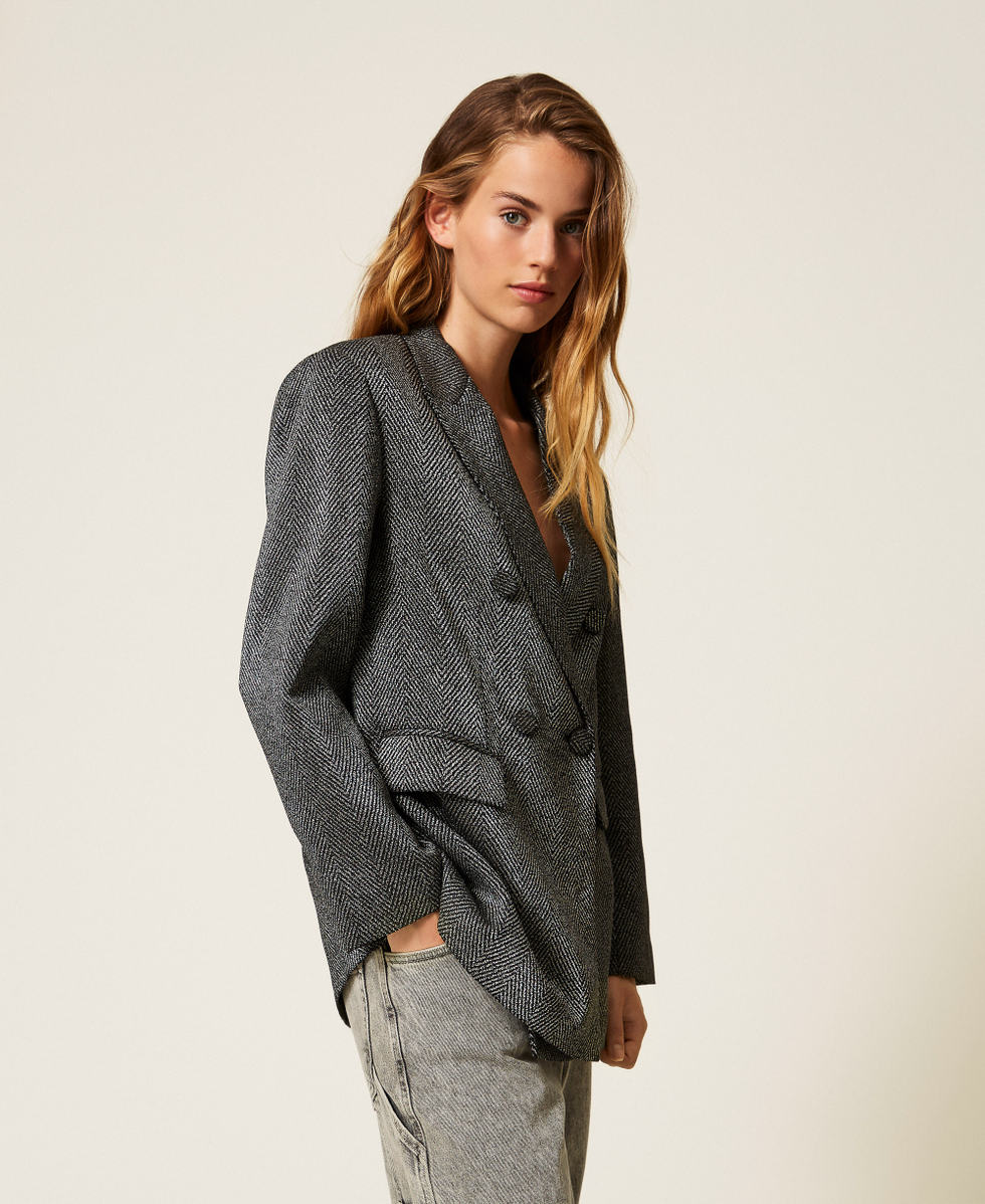 Blazer with laminated print Black Woman 252AP2350_00006_02