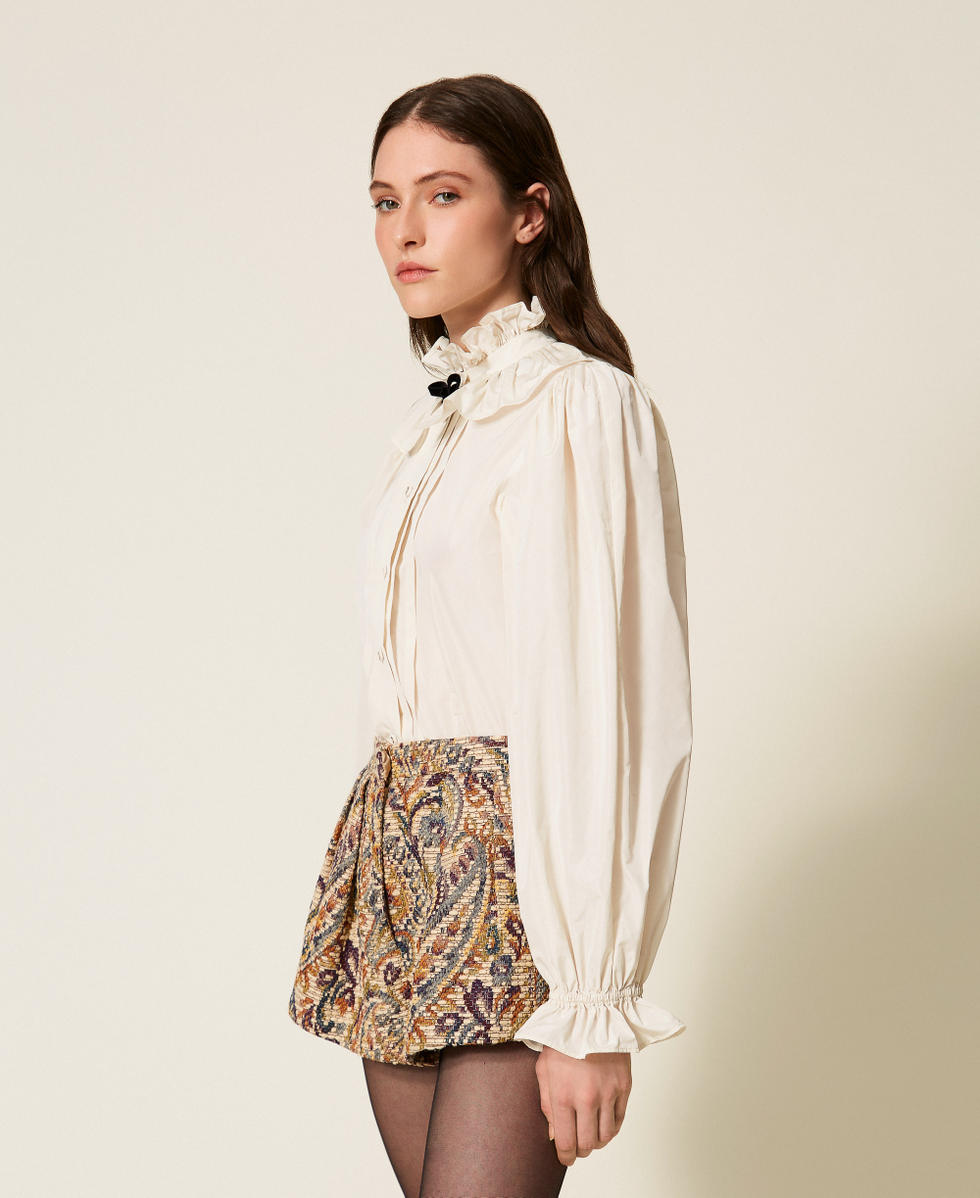 Camicia in taffet&agrave; con nastro in velluto Beige "Parchment" Donna 252TS2110_07222_02