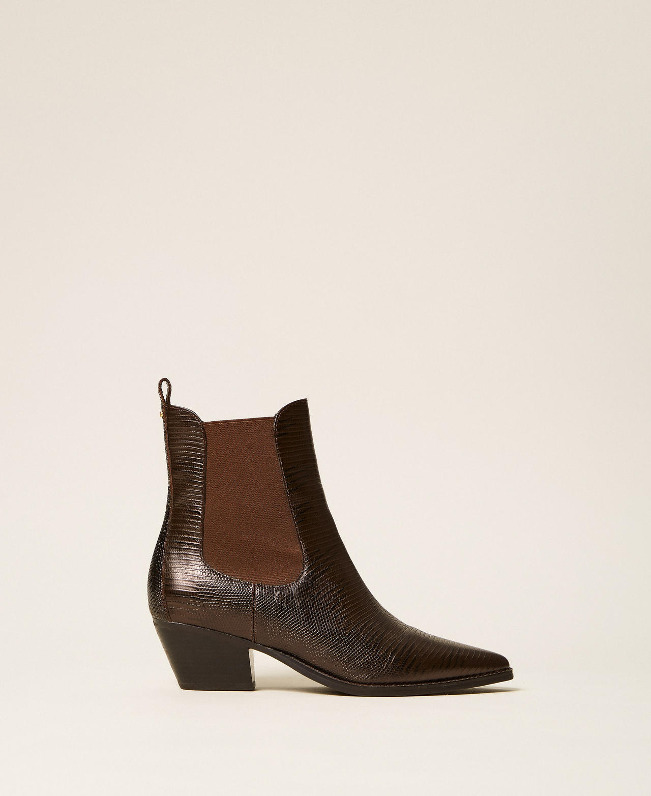 Short leather cow boots with elastics Karung Darkness Brown Print Woman 262TCP122_13674_01