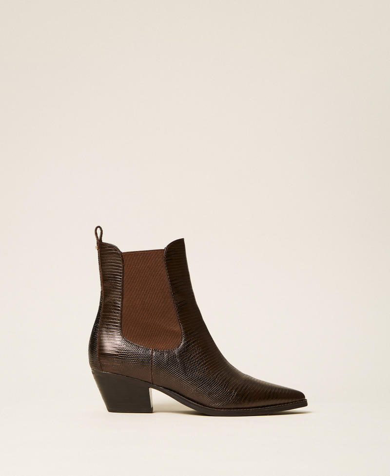 Short leather cow boots with elastics Karung Darkness Brown Print Woman 262TCP122_13674_01