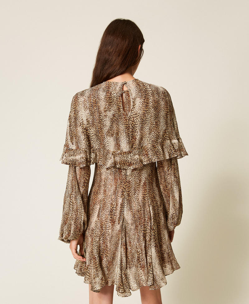 Animal print short creponne dress Brown Animal Print Lurex Stripe Woman 252TT2350_12895_04