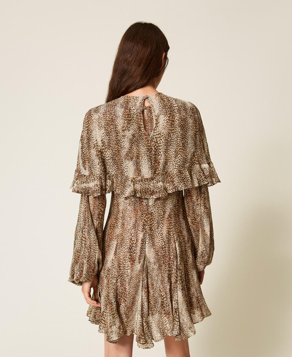 Kurzes Kleid aus Cr&ecirc;pe im Animal-Design Animalprint Brown Streifen Lurex Frau 252TT2350_12895_04