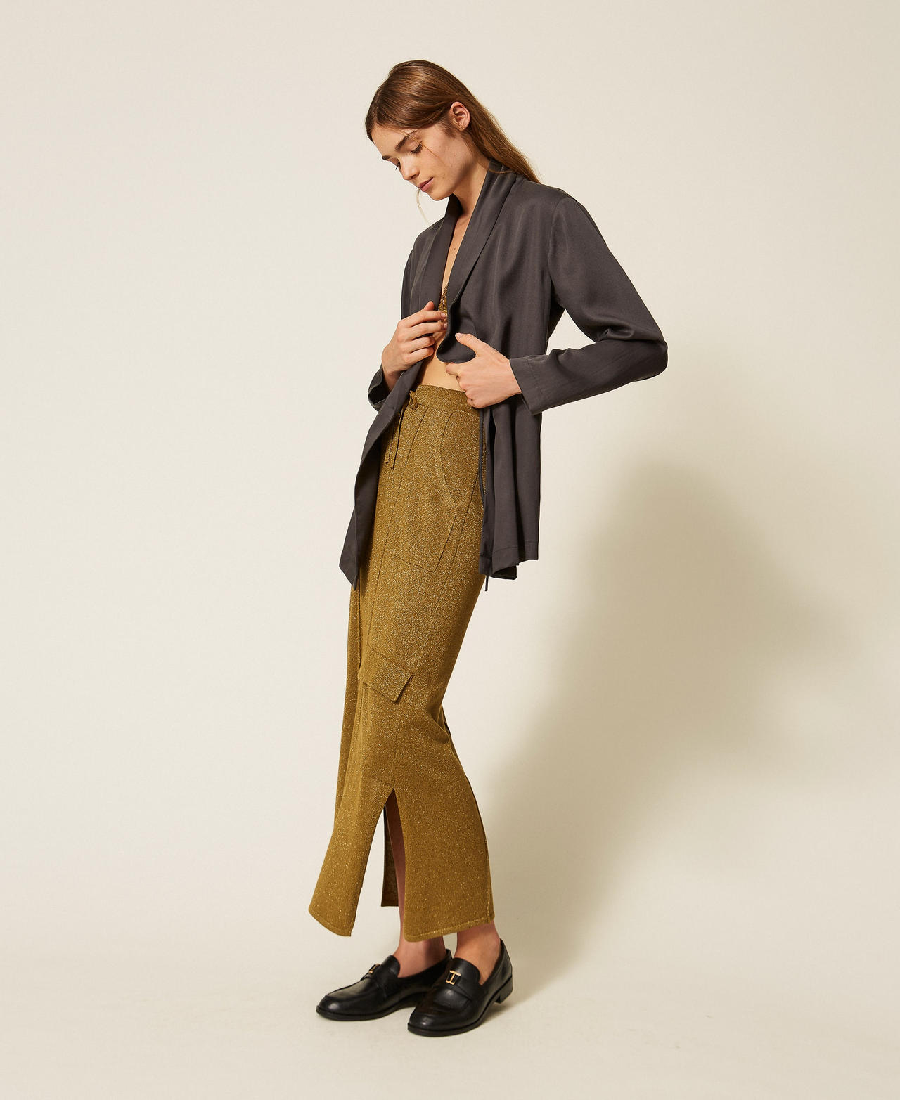 Midi-Strickrock mit Lurex Shiny Oil Lurex Frau 262LI3RBB_13919_02