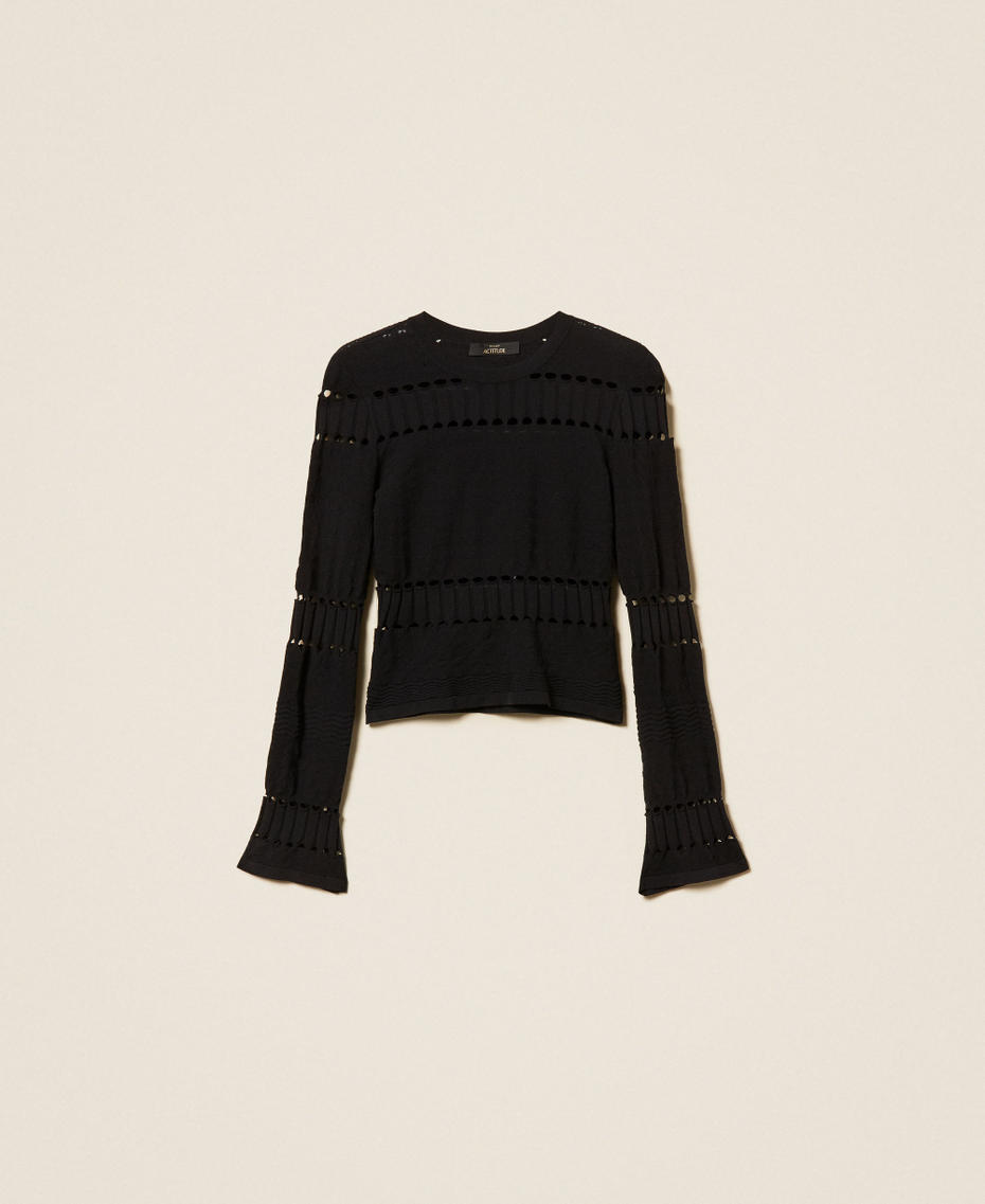Fitted jumper with openwork Black Woman 261AP3081_00006_S0