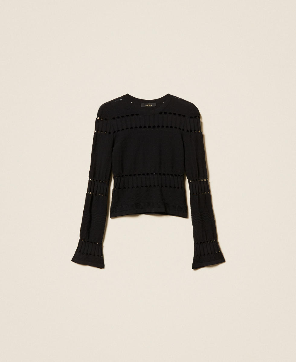 Fitted jumper with openwork Black Woman 261AP3081_00006_S0