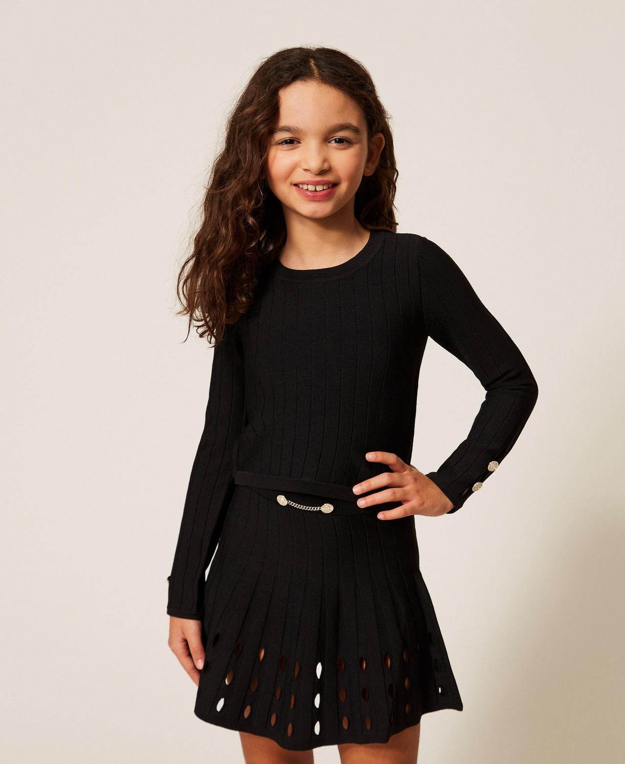 Openwork jumper with buttons Black Girl 261GJ3Q23_00006_02