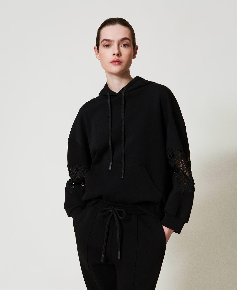 Hoodie with macram&eacute; Black Woman 251TP2700_00006_01