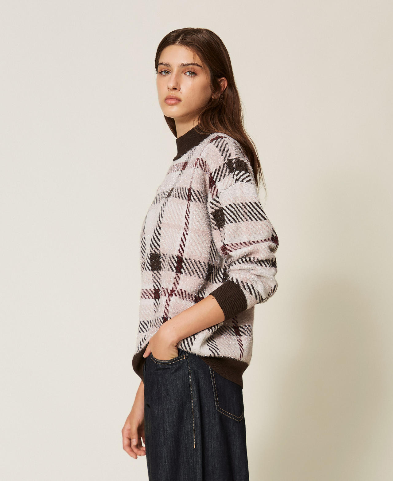 Jacquard-Pullover mit Karomuster Jacquard-Karomuster Frau 262LI3UAA_13921_02