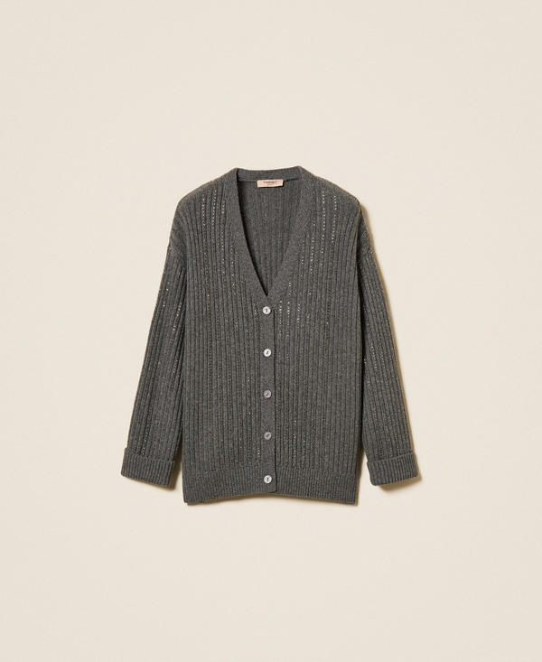 Wool blend cardigan with rhinestones