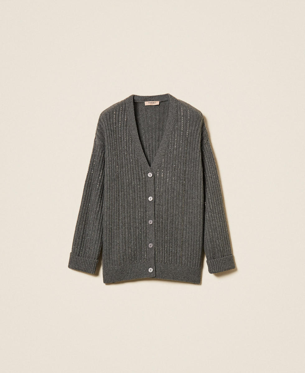 Wool blend cardigan with rhinestones