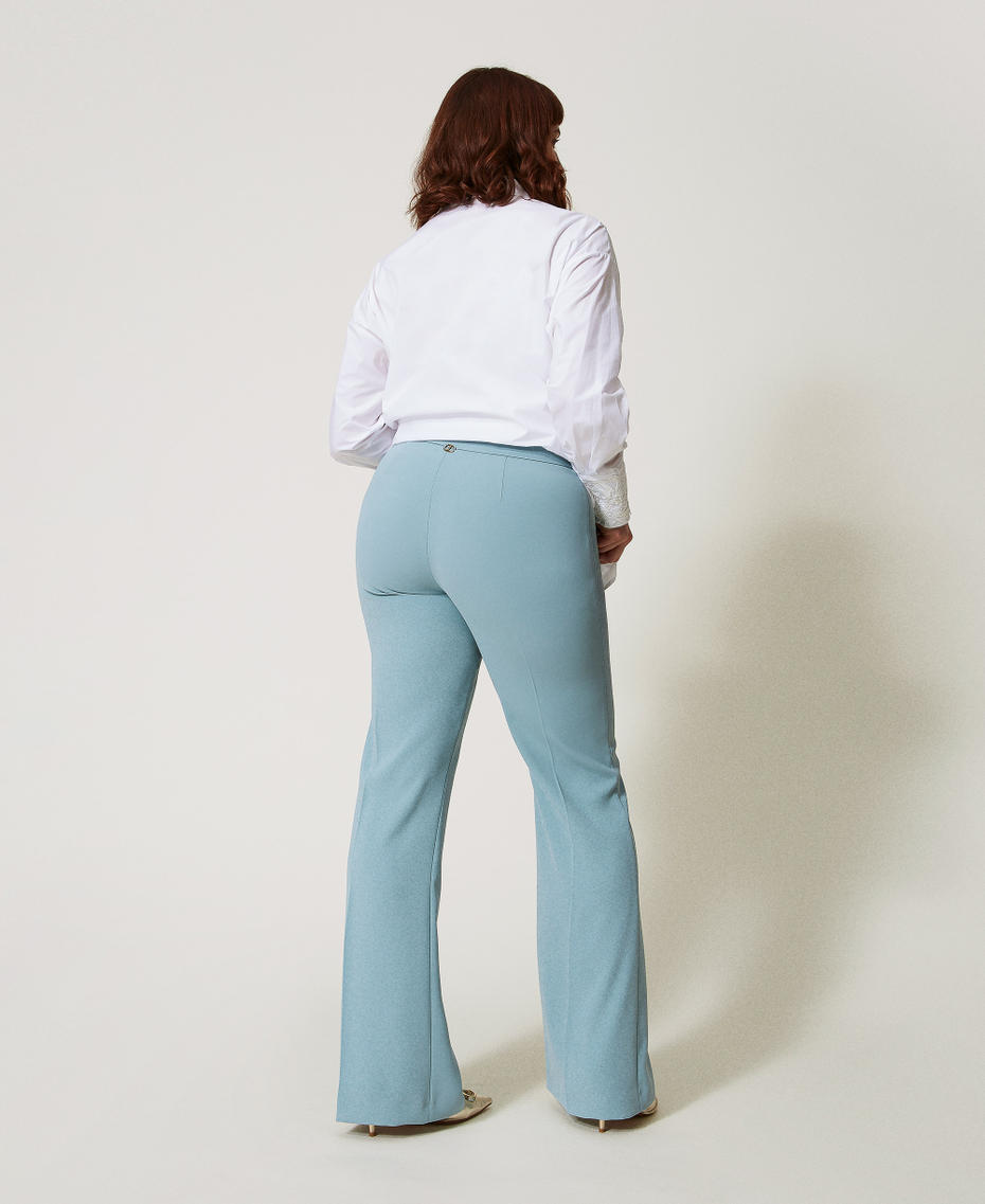 Fluid crêpe flared fitted leg trousers Dusty Blue Woman 251TP2106_00485_03
