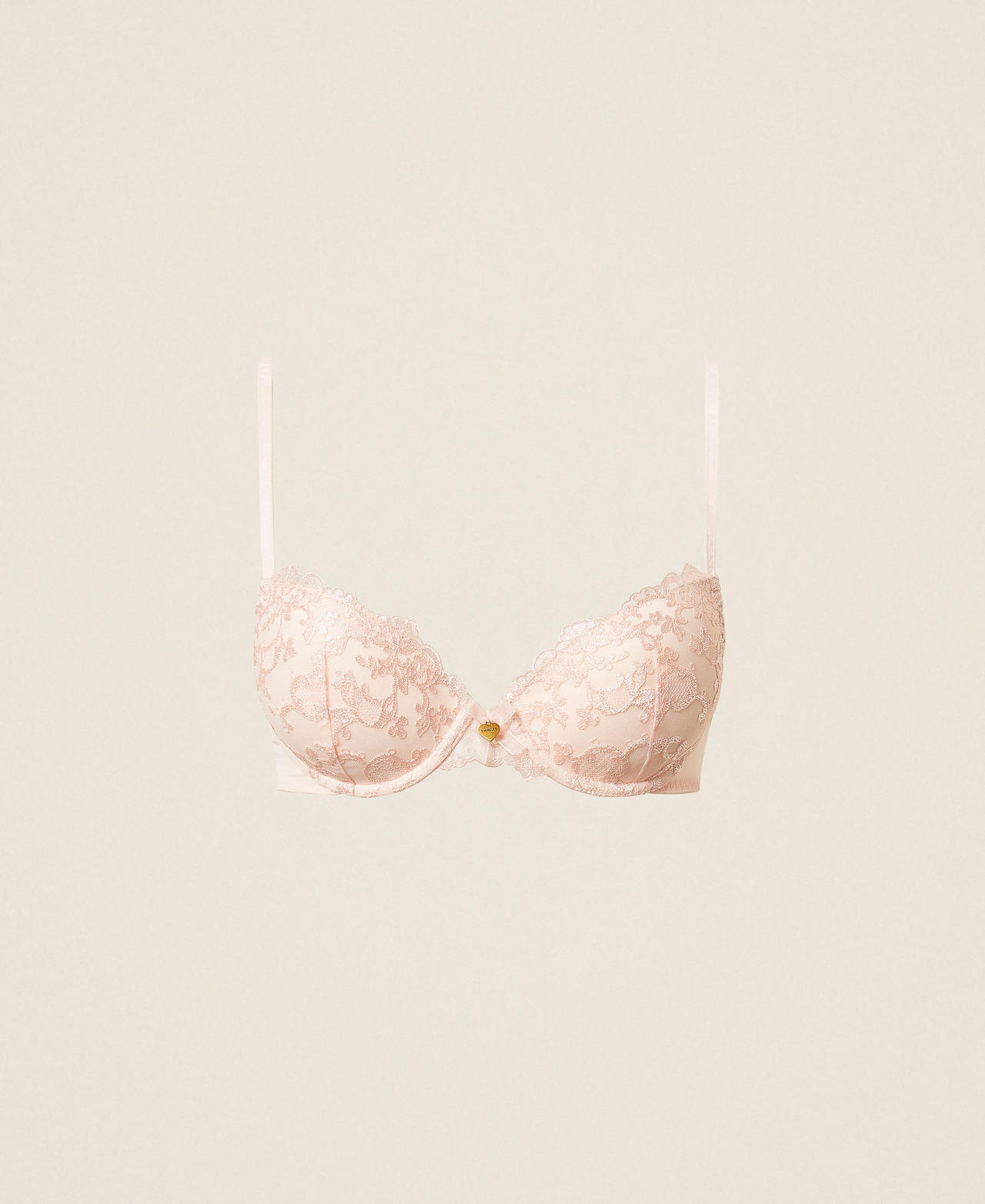Twinset Women's Veiled Pink Embroidered Tulle Push-Up Bra