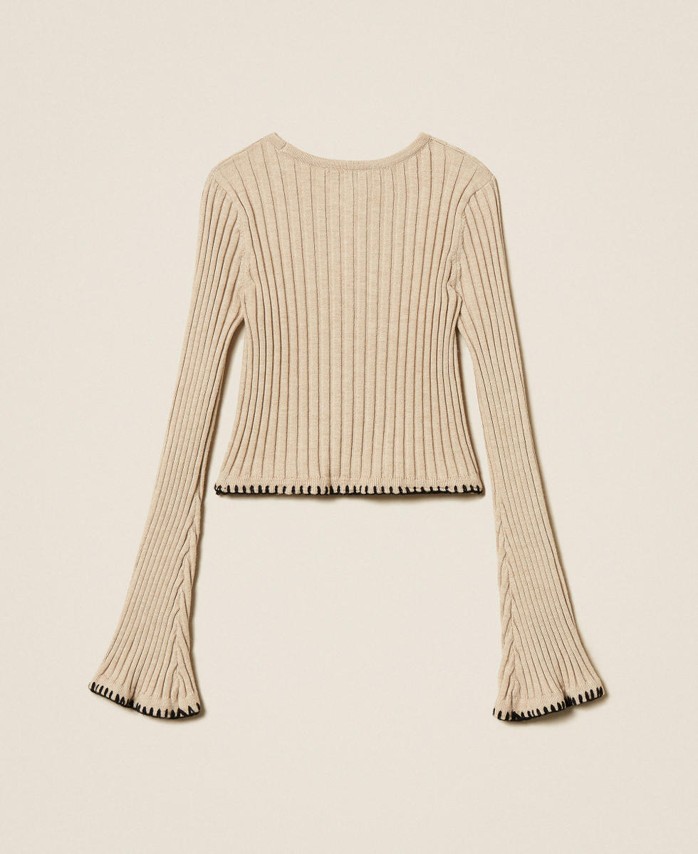 Pull ras-du-cou c&ocirc;tel&eacute; avec broderie Beige &laquo;&nbsp;Biscuit&nbsp;&raquo; Fille 252GJ3092_10884_S1