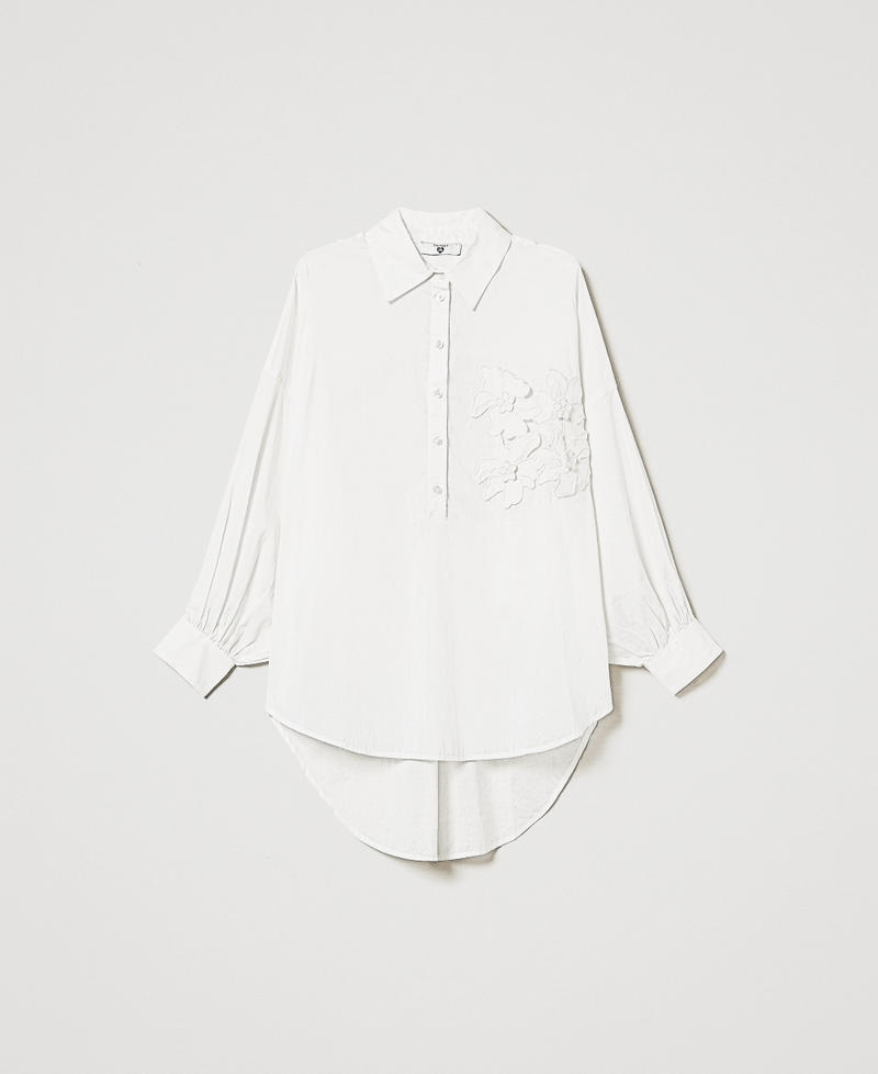 Muslin blouse with embroidered flowers Sugar White Woman 251LM2PBB_00632_S0