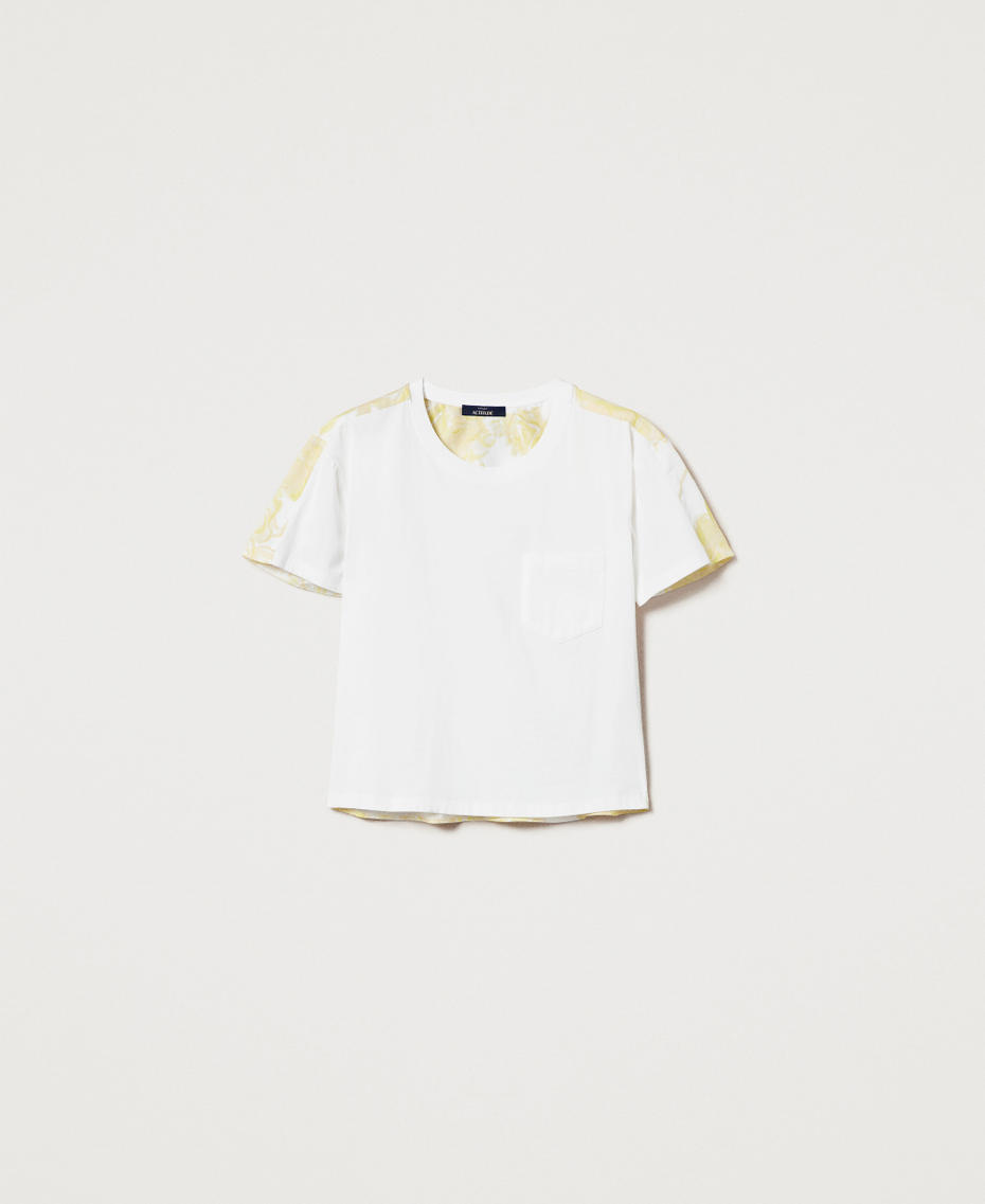 Rose print muslin T-shirt Two-tone Papers White/Yellow Pear Roses Woman 251AX2040_12476_S0