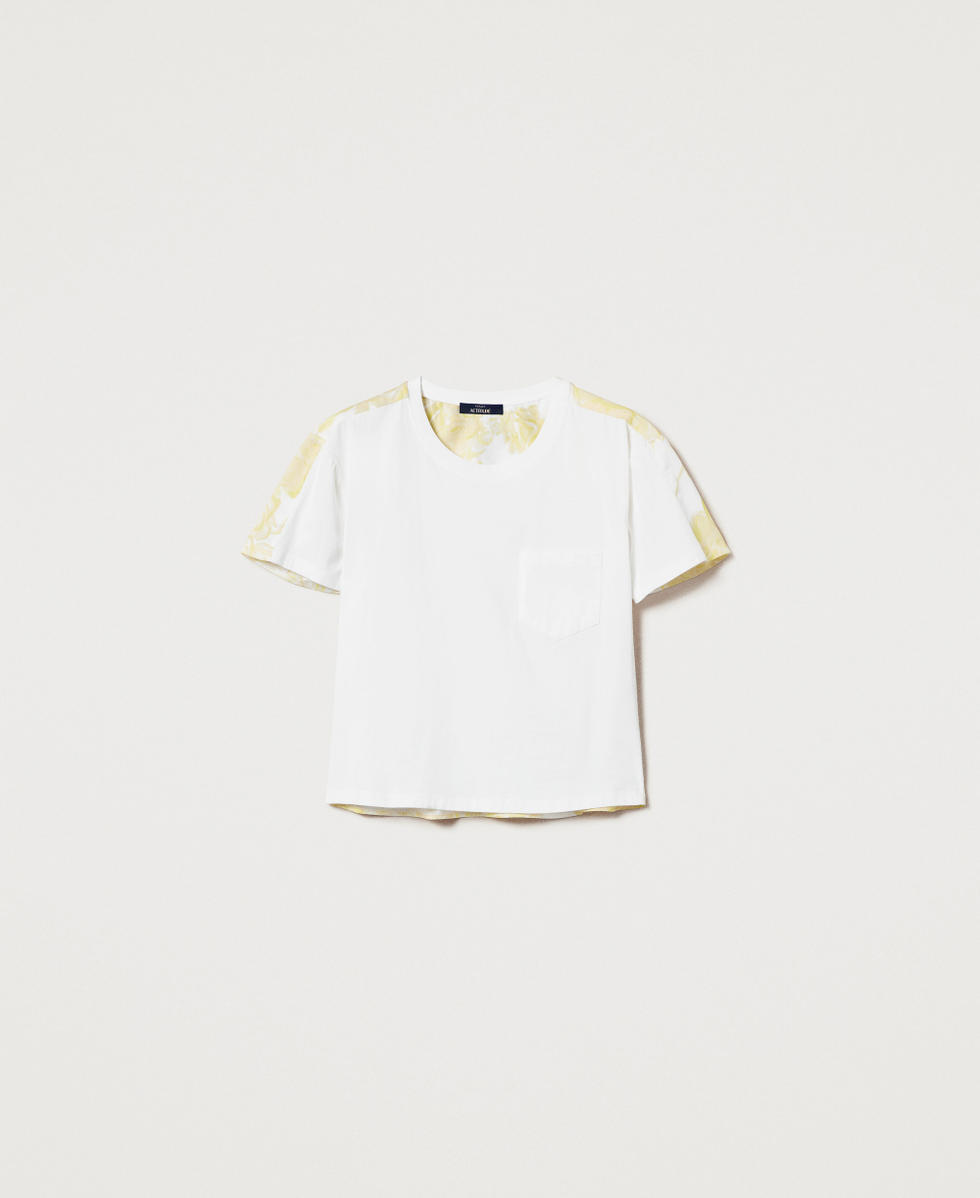 Rose print muslin T-shirt Two-tone Papers White/Yellow Pear Roses Woman 251AX2040_12476_S0