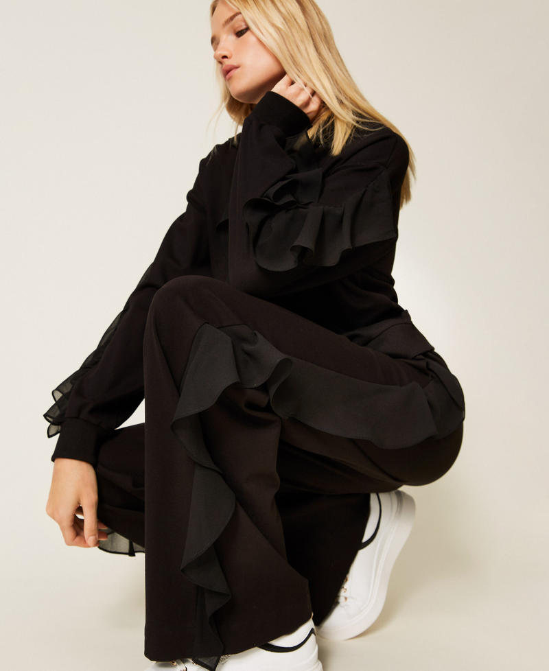 Trousers with georgette ruffles Black Woman 252LI2NCC_00006_PD