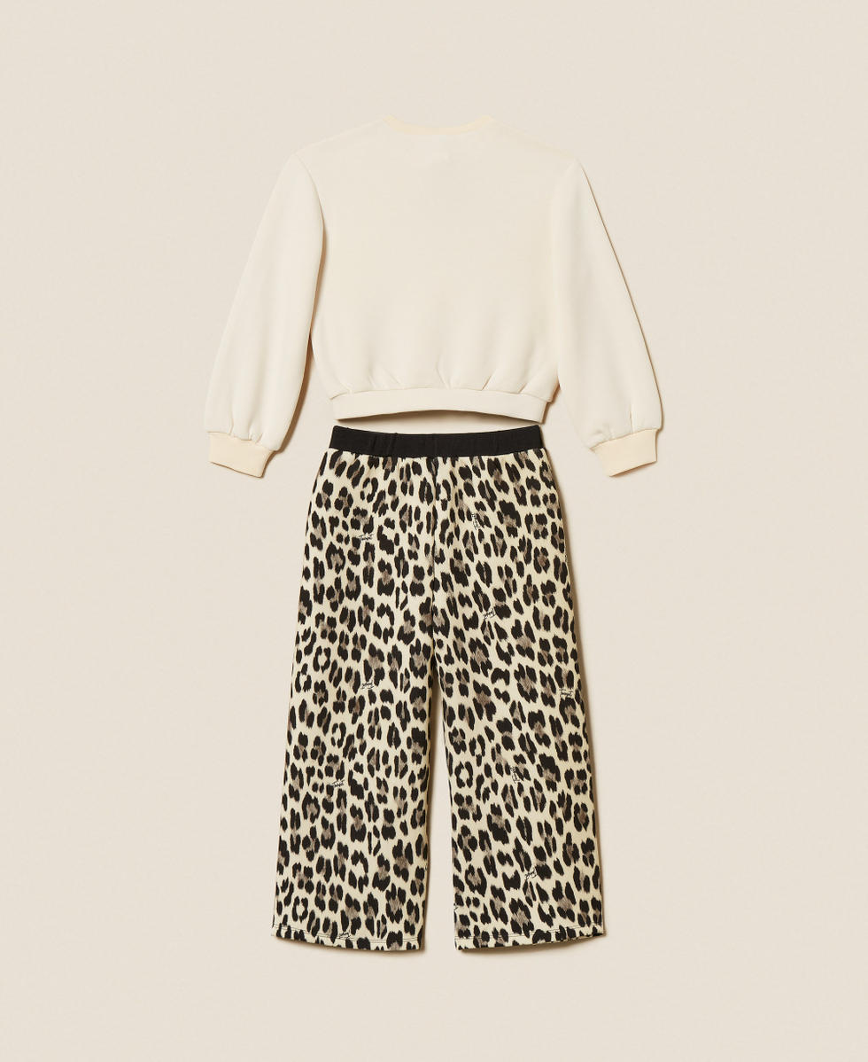 Felpa baby con Oval T e pantaloni stampati Bicolor Bianco "Papiro" / Stampa Leopardata Bambina 252GB211A_12740_S1