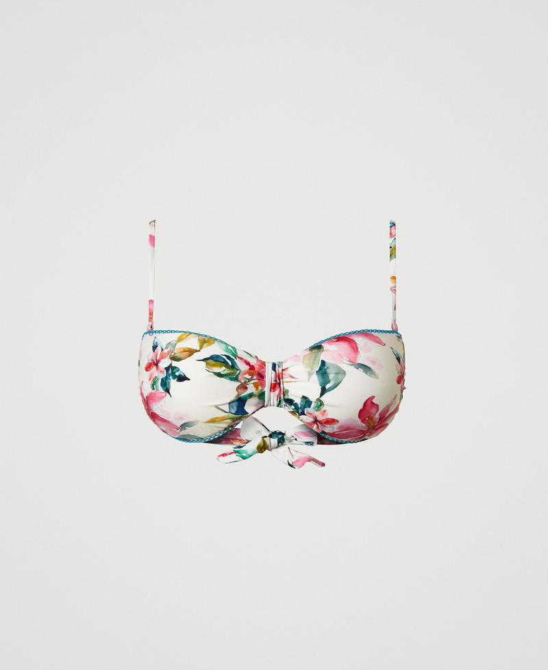 Bandeau bikini top with floral print Mother of Pearl/Multicolour Floral Print Woman 251LBMT11_12194_S0