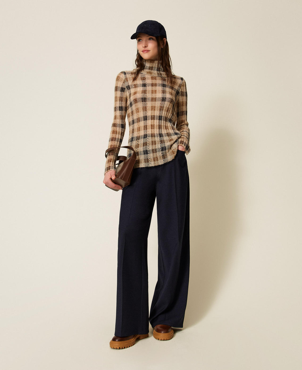 Pantal&oacute;n amplio de mezcla de lana Classic Blue Mujer 252TT212A_11956_01