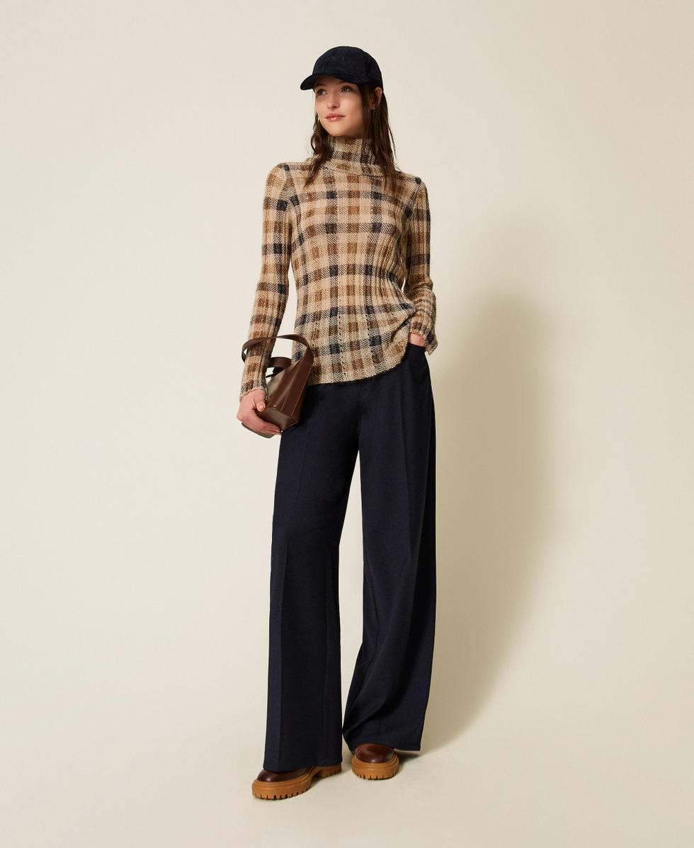 Wide wool blend trousers