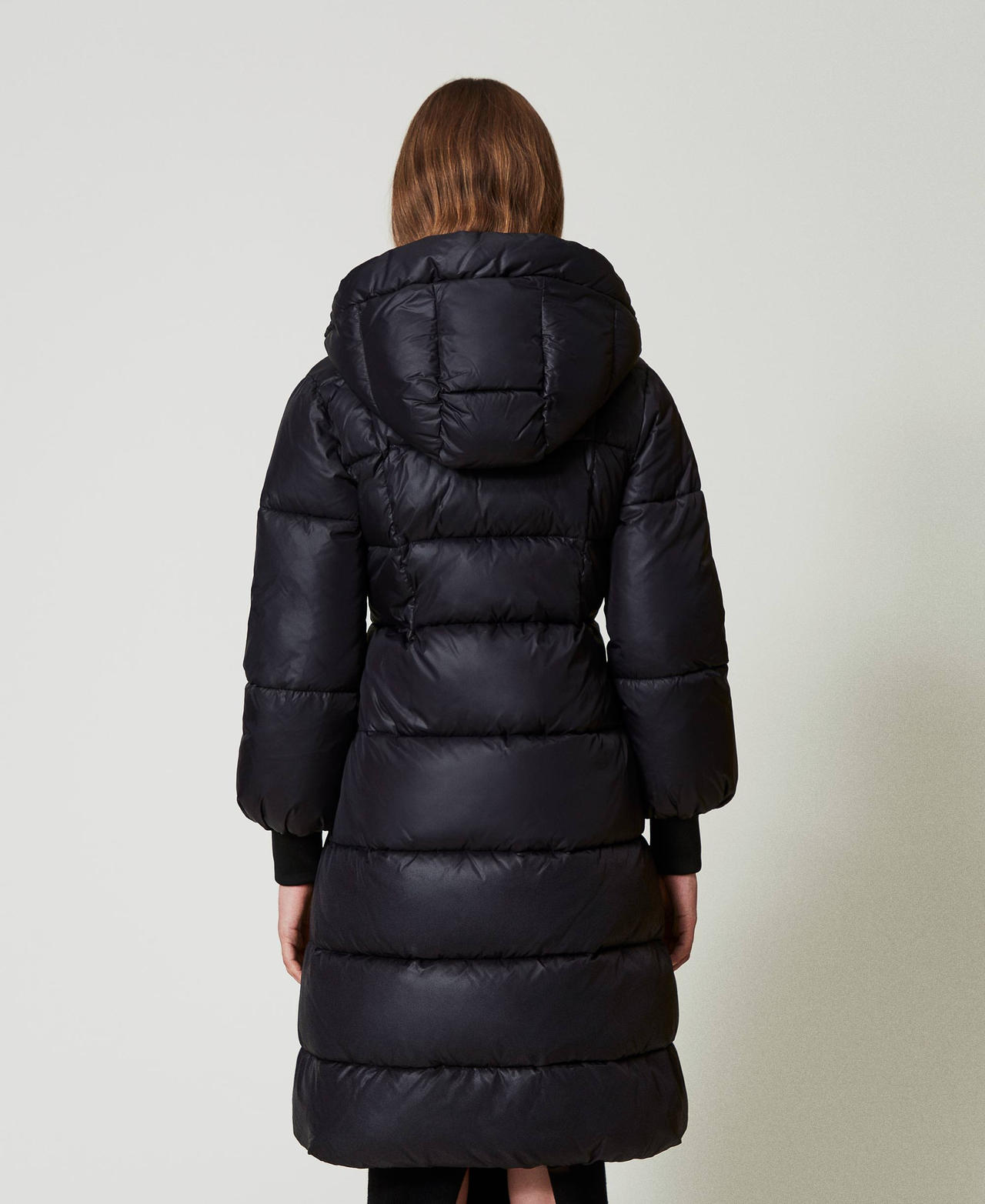 Long puffer jacket with hood Black Woman 242AT2010_00006_03