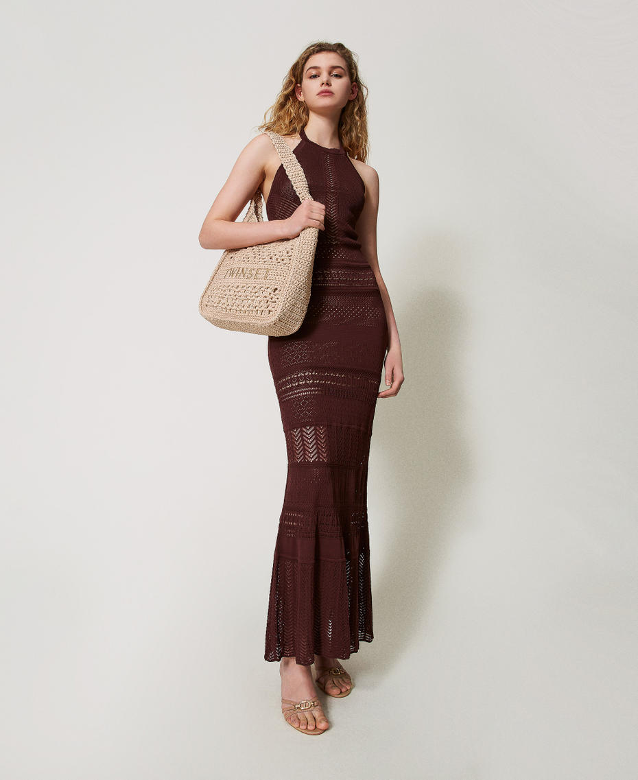 Long punched knit halterneck dress Chocolate Lab Woman 251TT3105_10780_PD