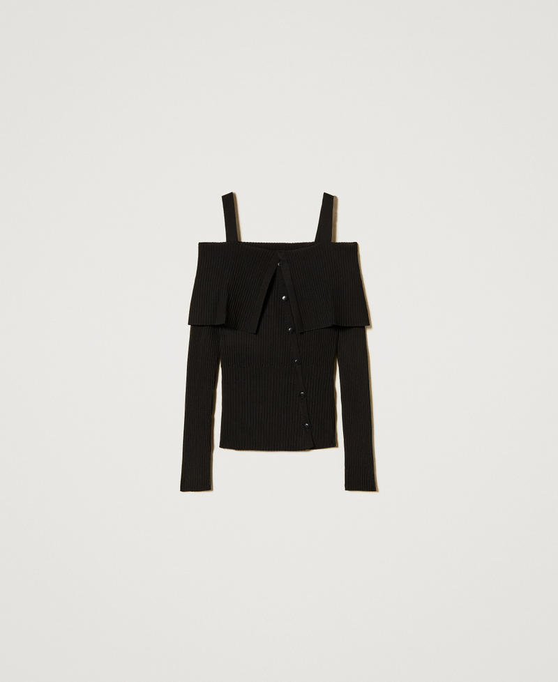 Figurbetonter Off-Shoulder-Pullover Schwarz Frau 251TP3031_00006_S0