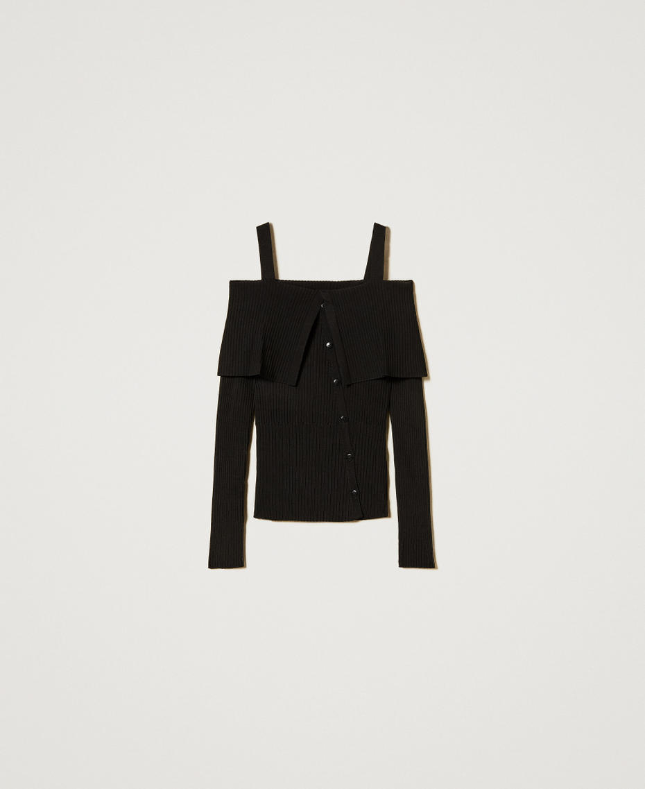 Figurbetonter Off-Shoulder-Pullover Schwarz Frau 251TP3031_00006_S0