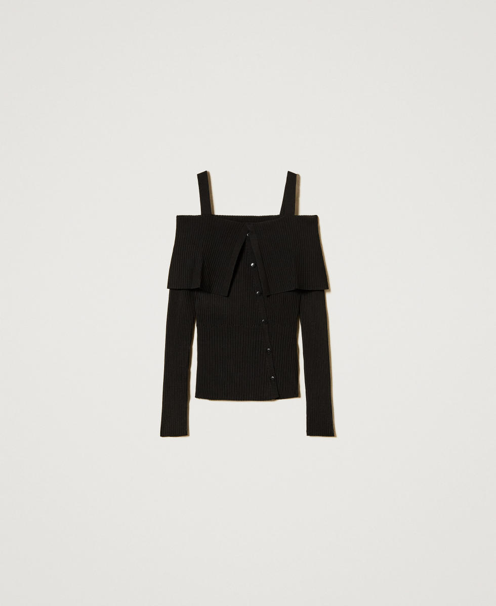 Приталенная трикотажная кофта с открытыми плечами