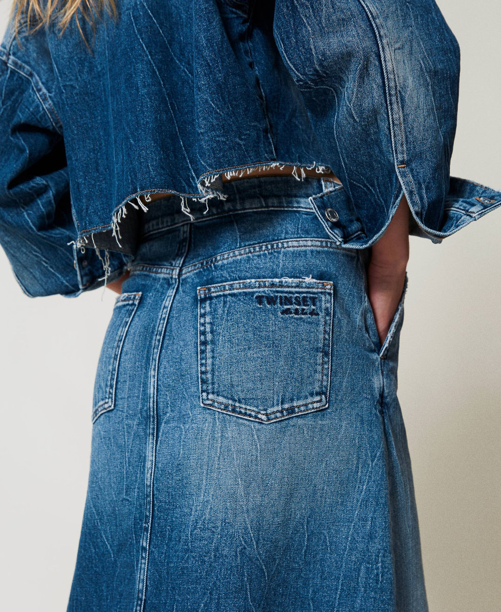 Denim midi skirt Light Denim Woman 251AP2383_11453_03