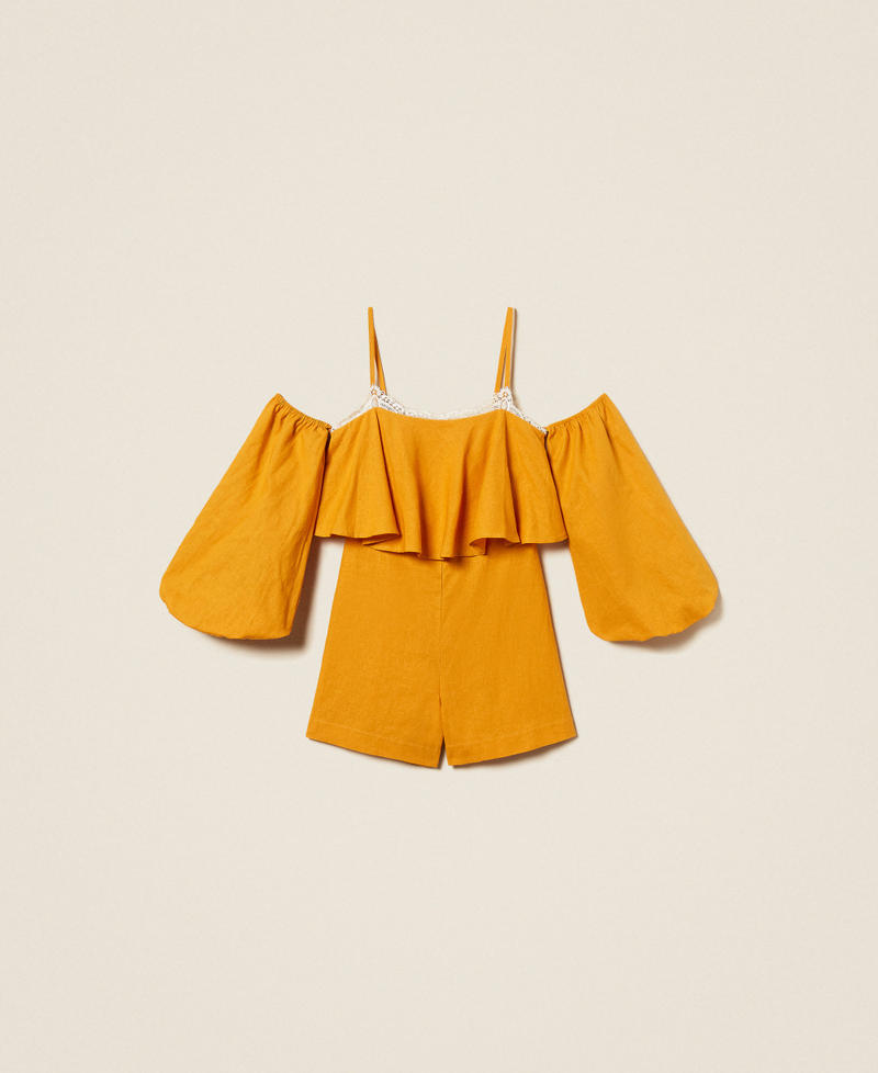 Linen blend short jumpsuit with lace Amber Orange Woman 261TF2100_13456_S0
